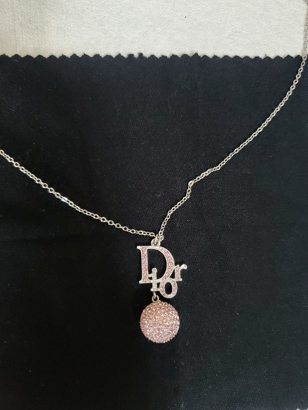 Dior Pink Crystal 'Dior' Pendant Necklace
